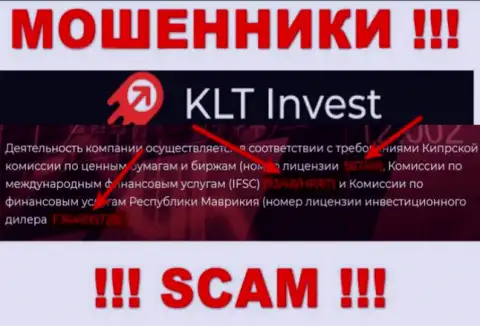 Хоть KLT Invest и указывают на интернет-ресурсе лицензионный документ, помните - они в любом случае МОШЕННИКИ !
