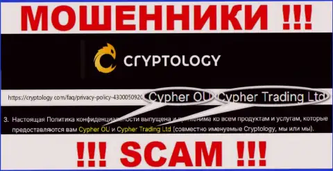 Сведения о юридическом лице компании Cryptology Com, им является Cypher OÜ