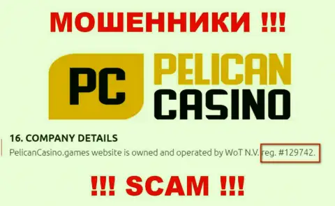 Регистрационный номер PelicanCasino Games, который взят с их официального сайта - 12974