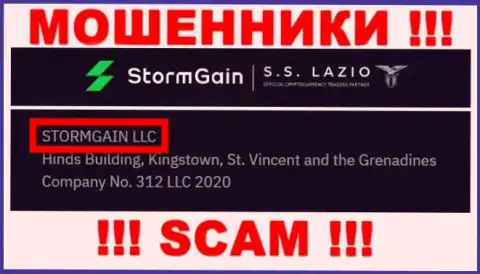 Данные об юридическом лице StormGain - им является компания STORMGAIN LLC