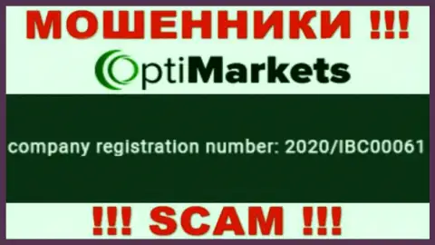 Регистрационный номер, под которым зарегистрирована контора ОптиМаркет Ко: 2020/IBC00061