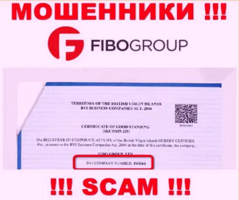 Регистрационный номер мошеннической конторы Фибо Груп - 549364