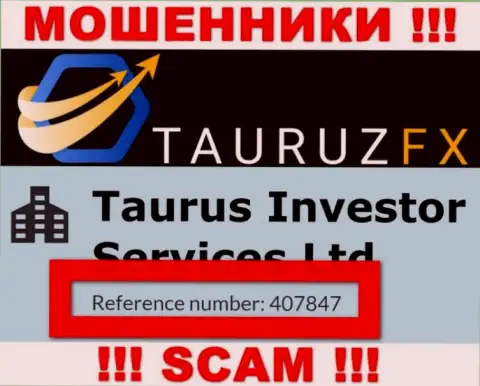 Регистрационный номер, который принадлежит неправомерно действующей компании ТаурузФХ Ком - 407847