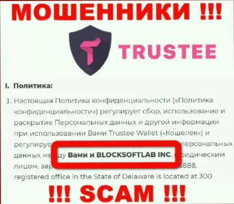 BLOCKSOFTLAB INC руководит компанией TrusteeWallet это МОШЕННИКИ !