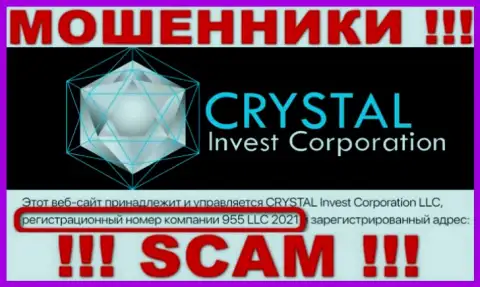 Номер регистрации компании Crystal-Inv Com, возможно, что фейковый - 955 LLC 2021