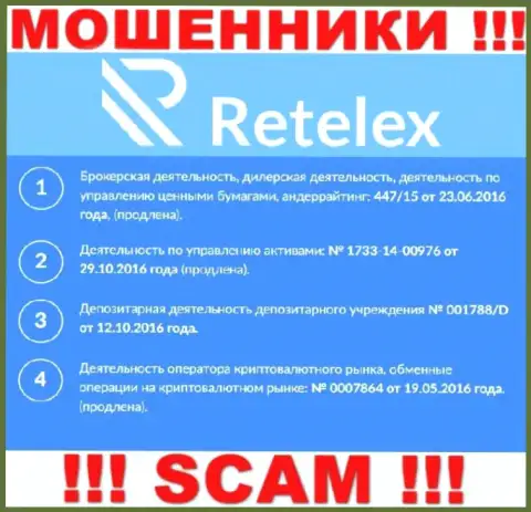 Retelex, задуривая голову людям, представили у себя на web-сервисе номер их лицензии на осуществление деятельности