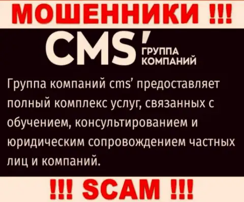 Довольно рискованно совместно работать с internet-мошенниками CMS Institute, вид деятельности которых Consulting