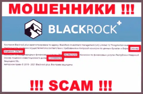 Блэк Рок Плюс скрывают свою мошенническую сущность, показывая у себя на сайте номер лицензии на осуществление деятельности