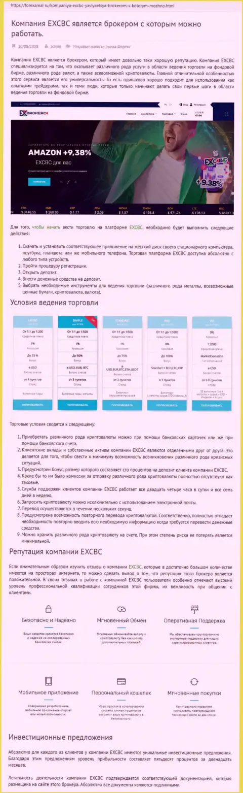Сайт форексареал ру представил анализ деятельности форекс дилинговой компании ЕХКБК Ком