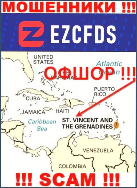 Сент-Винсент и Гренадины - офшорное место регистрации жуликов EZCFDS, приведенное у них на web-сервисе