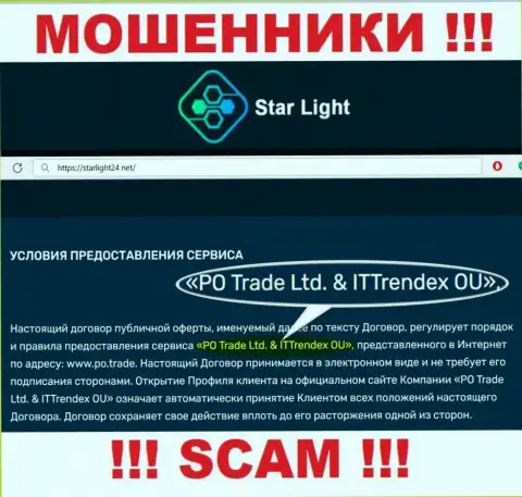 Воры StarLight 24 не прячут свое юр лицо - это PO Trade Ltd end ITTrendex OU