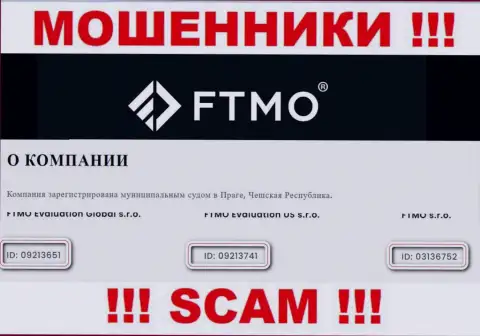 Компания FTMO Evaluation US s.r.o. показала свой номер регистрации на своем официальном интернет-сервисе - 09213741