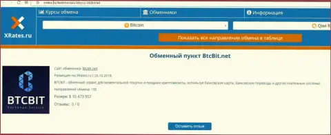 Материал об обменнике BTCBit Net на сервисе xrates ru