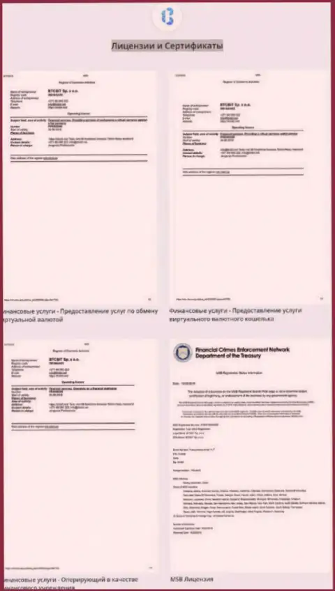 Лицензии и сертификаты, которыми владеет интернет организация BTCBit Sp. z.o.o.