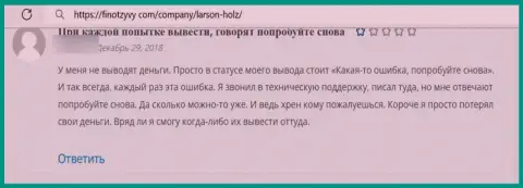 Отзыв в адрес internet махинаторов Ларсон Хольц - будьте крайне осторожны, надувают клиентов, оставляя их без единого рубля