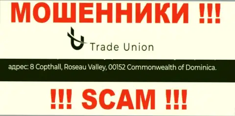 Все клиенты Trade Union однозначно будут одурачены - данные интернет обманщики осели в оффшоре: 8 Copthall, Roseau Valley, 00152 Dominica