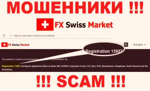 Как представлено на официальном информационном портале махинаторов FX-SwissMarket Com: 13957 - это их регистрационный номер