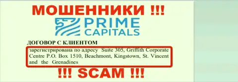 Prime Capitals осели на территории Kingstown, St. Vincent and the Grenadines и безнаказанно крадут финансовые активы