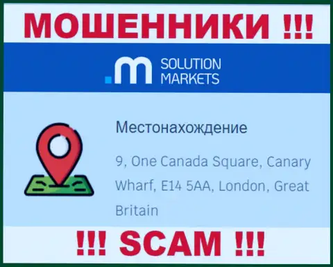 На сайте SolutionMarkets нет реальной инфы об юридическом адресе компании - это МОШЕННИКИ !!!