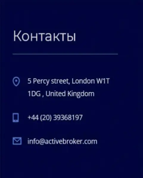 Адрес головного офиса форекс брокерской компании АктивБрокер Ком, предложенный на официальном интернет-сервисе указанного forex брокера